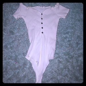 all white body suit, off the shoulder top